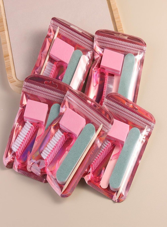 Fcozpjk Disposable Manicure Kit Basics 5PCS Nail Kit, Mini Nail Files Buffers Bulk Handle Grip Brush Orange Wood Stick Individually-Packed Pedicure Set for Fingernails Toenails Salon Supplies 5 Packs - Image 3